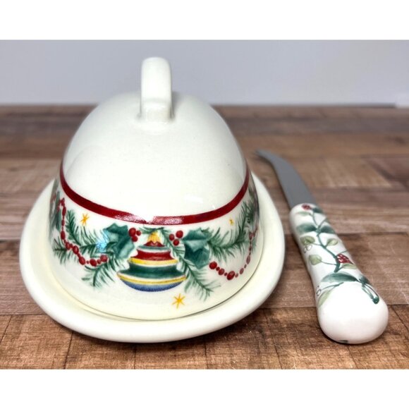 Pfaltzgraff Holiday Garland Covered Butter Dish & Spreader Set - Picture 3 of 7